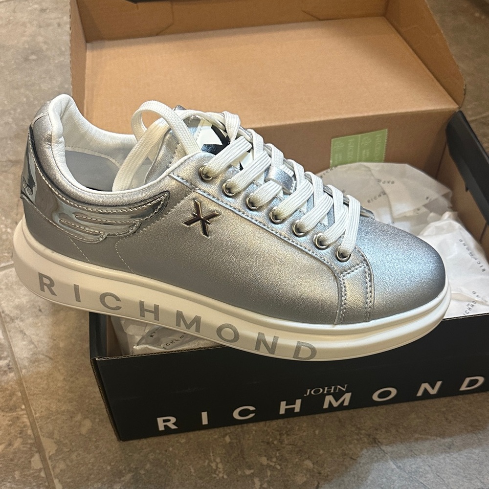John Richmond Metallic Silver Sneakers